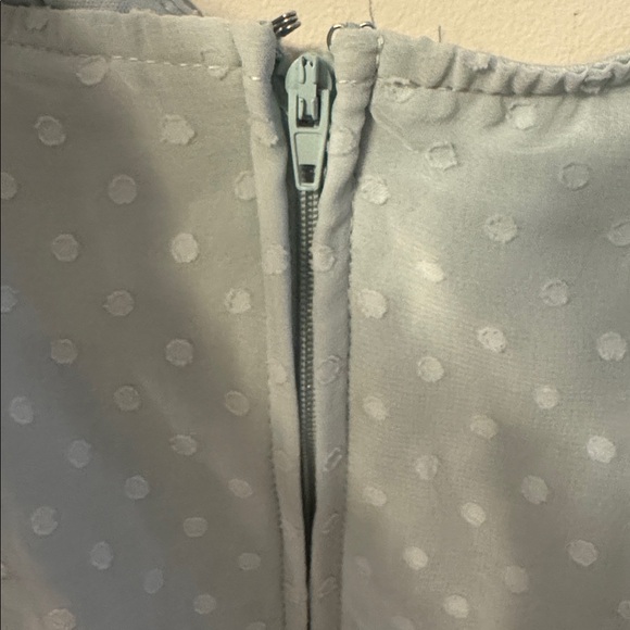 Sage Green Polka Dot Mini Dress Puff Sleeve Ruffle Faux Wrap Size Large - Picture 5 of 7